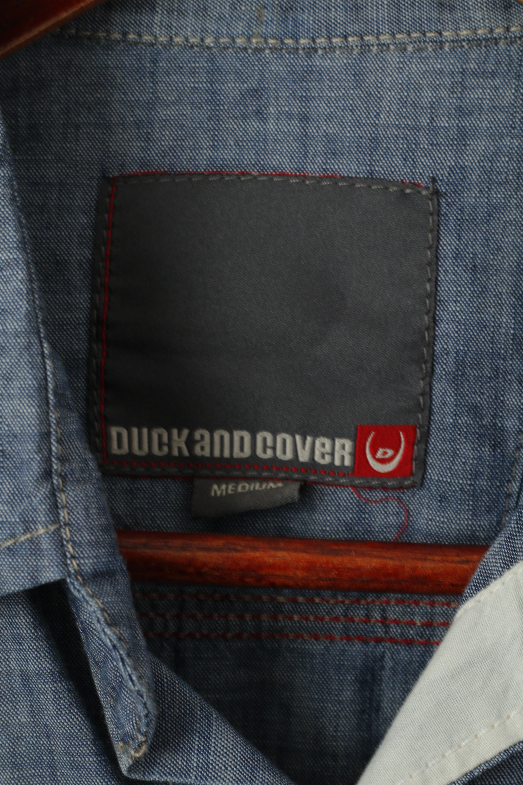 Duck and Cover Men M Casual Shirt Blue Jeans Cotton Pocket Short Sleeve Snap Top