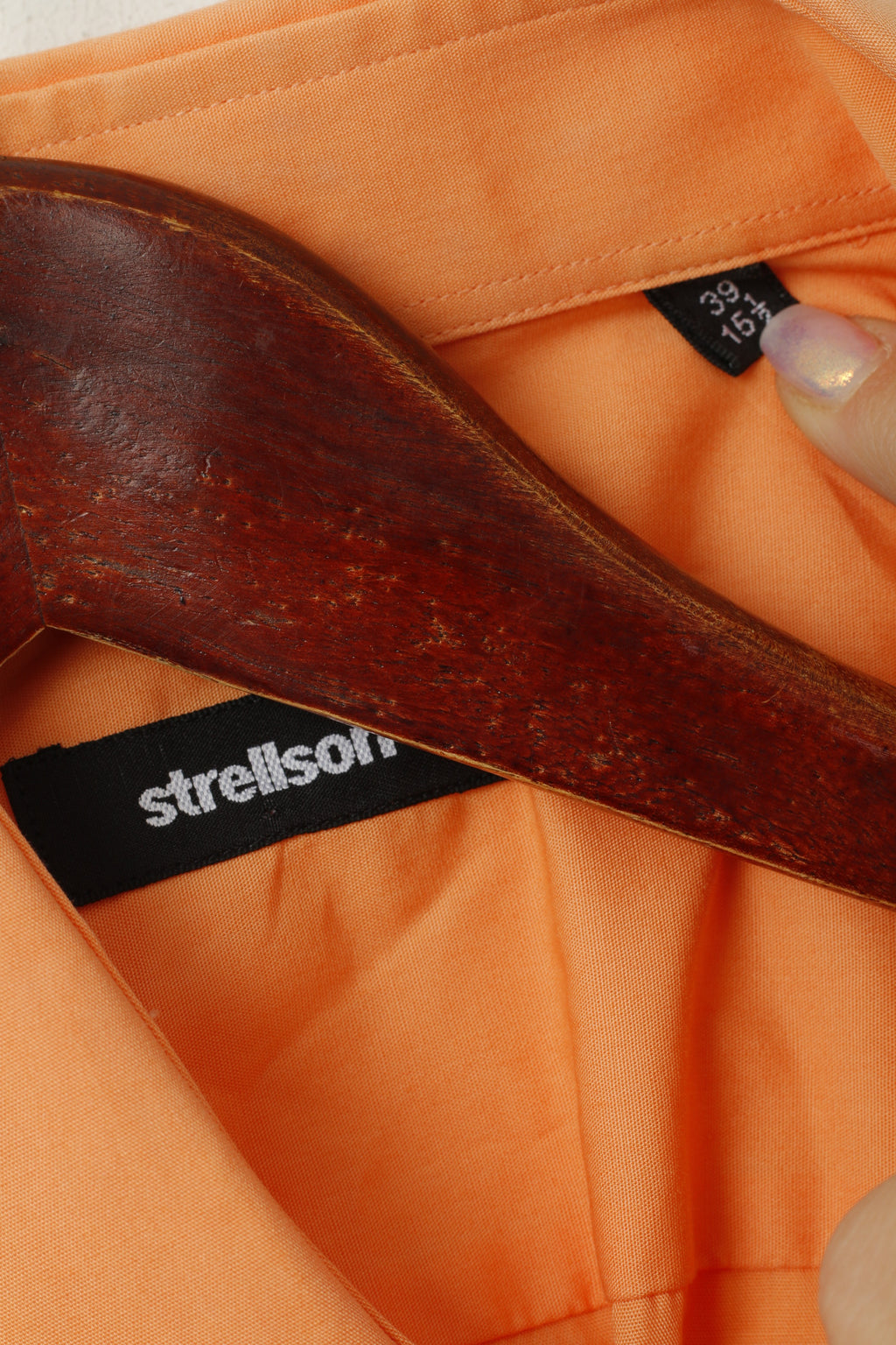 Strellson Men 39 15.5 M Casual Shirt Orange Cotton Plain Short Sleeve Top