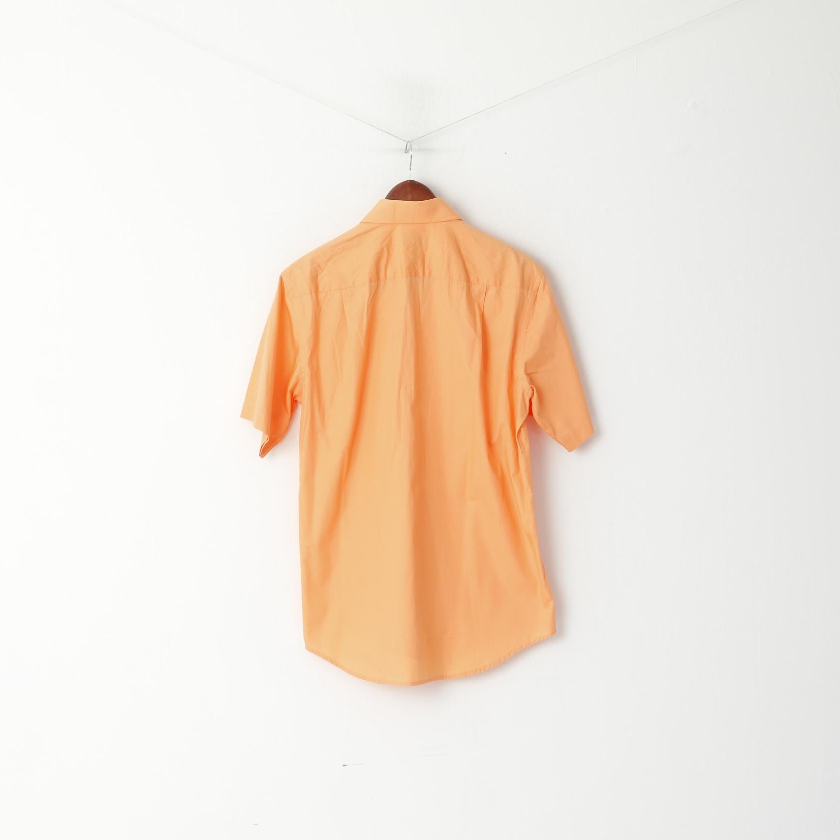 Strellson Men 39 15.5 M Casual Shirt Orange Cotton Plain Short Sleeve Top