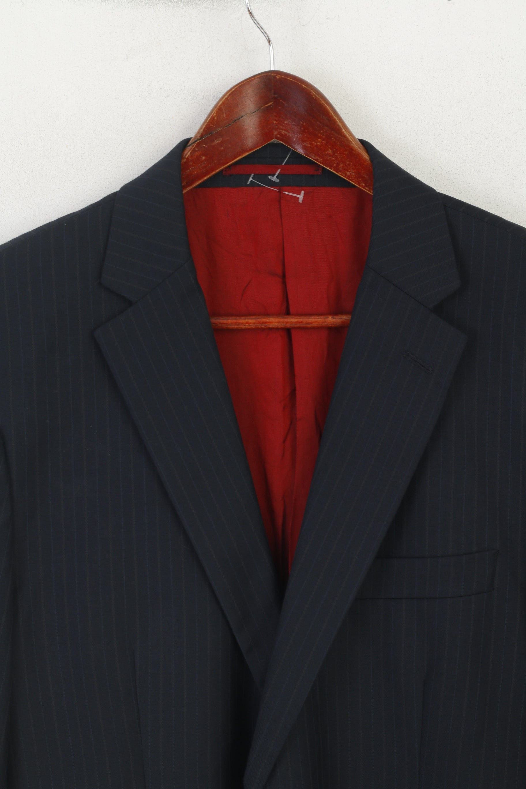 Pierre Cardin Men 40 Blazer Navy Striped Wool Single Breasted Vintage Jacket