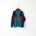 Giovani Men L Fleece Top Navy Vintage Pullover Zip Neck Pockets Oldschool Sweatshirt