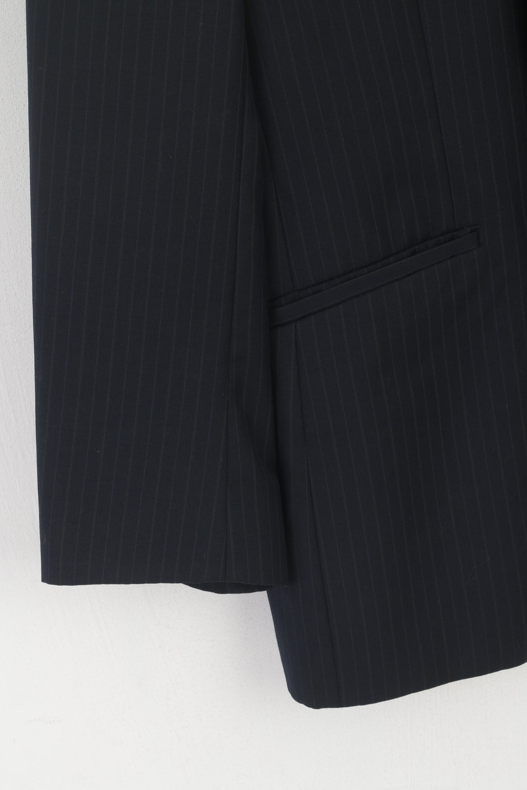 Pierre Cardin Uomo 40 Blazer Giacca vintage monopetto in lana a righe blu scuro