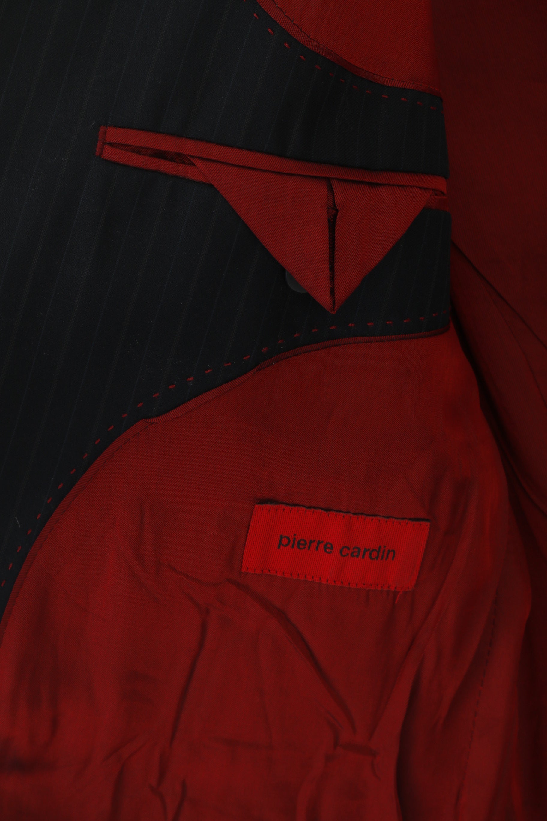 Pierre Cardin Men 40 Blazer Navy Striped Wool Single Breasted Vintage Jacket