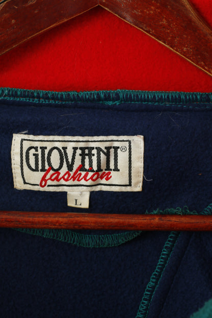 Giovani Men L Fleece Top Navy Vintage Pullover Zip Neck Pockets Oldschool Sweatshirt