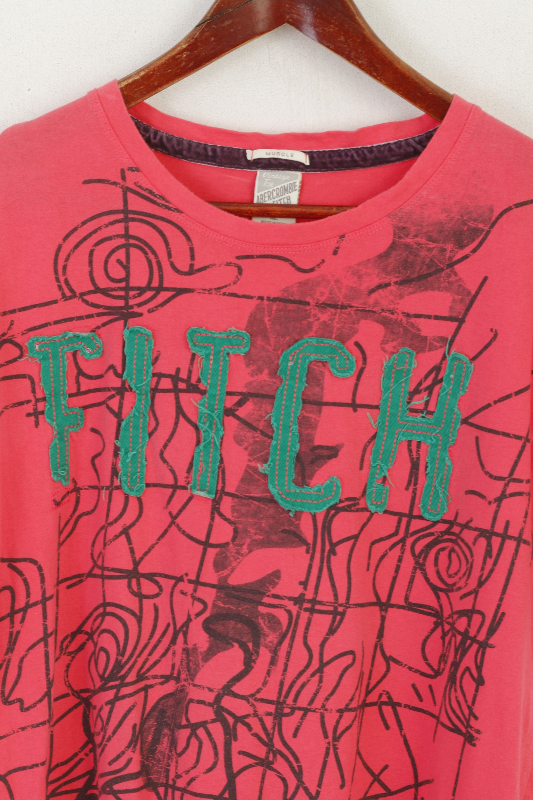 Abercrombie & Fitch Men XL T- Shirt Pink Cotton Graphic Vintage Tee Muscle Top