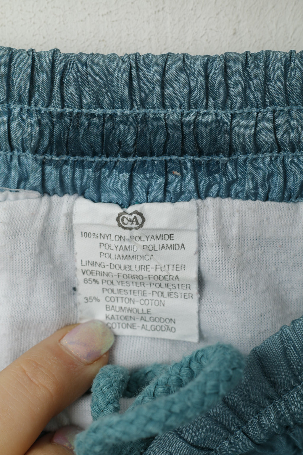 C&amp;A Hommes M Pantalons de survêtement Vert Nylon Imperméable Vintage Brillant Oldschool Pantalon Unisexe