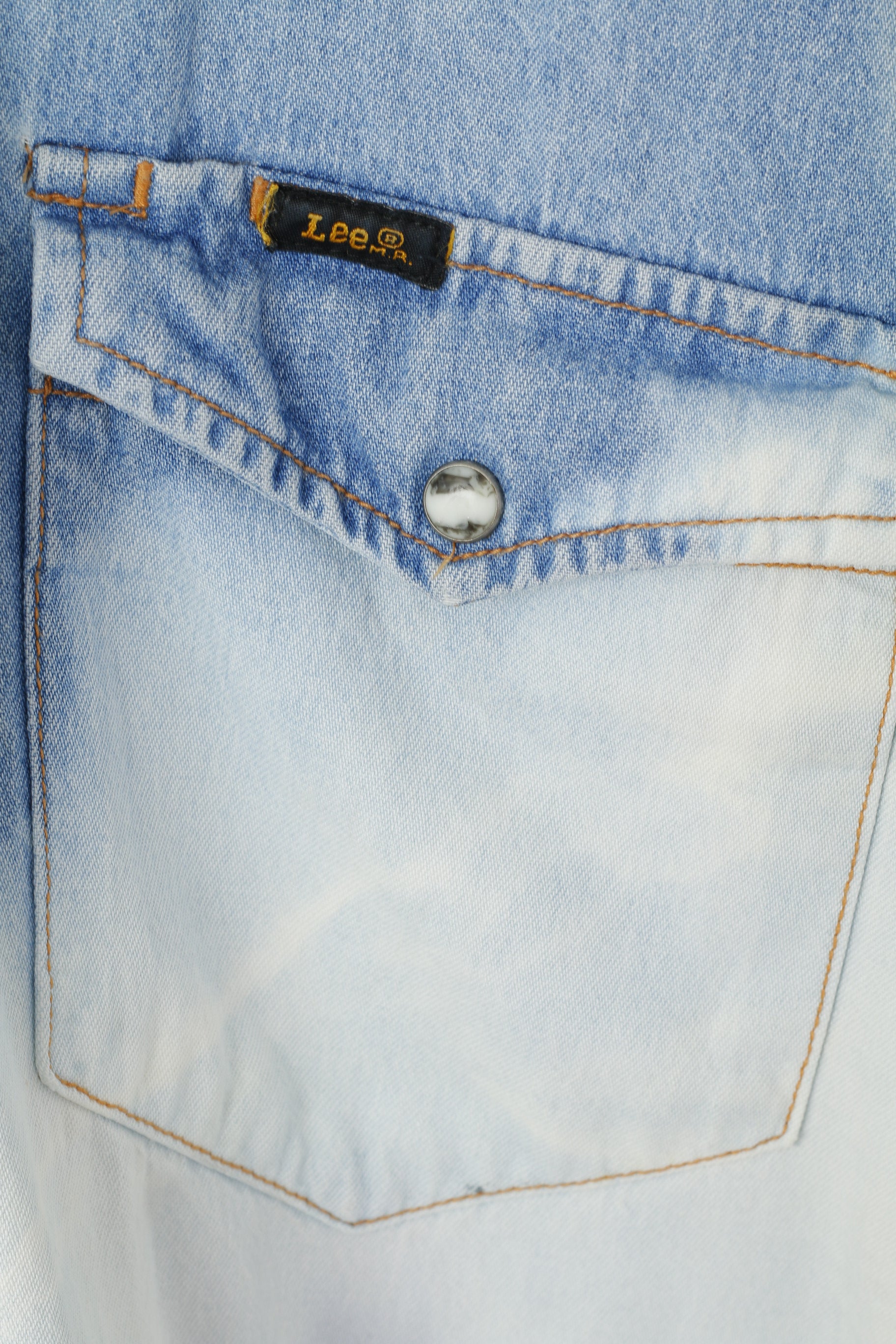 Lee Sanforized Hommes XL Chemise décontractée Bleu Jeans Ombre Jets Acid Wash Western Top