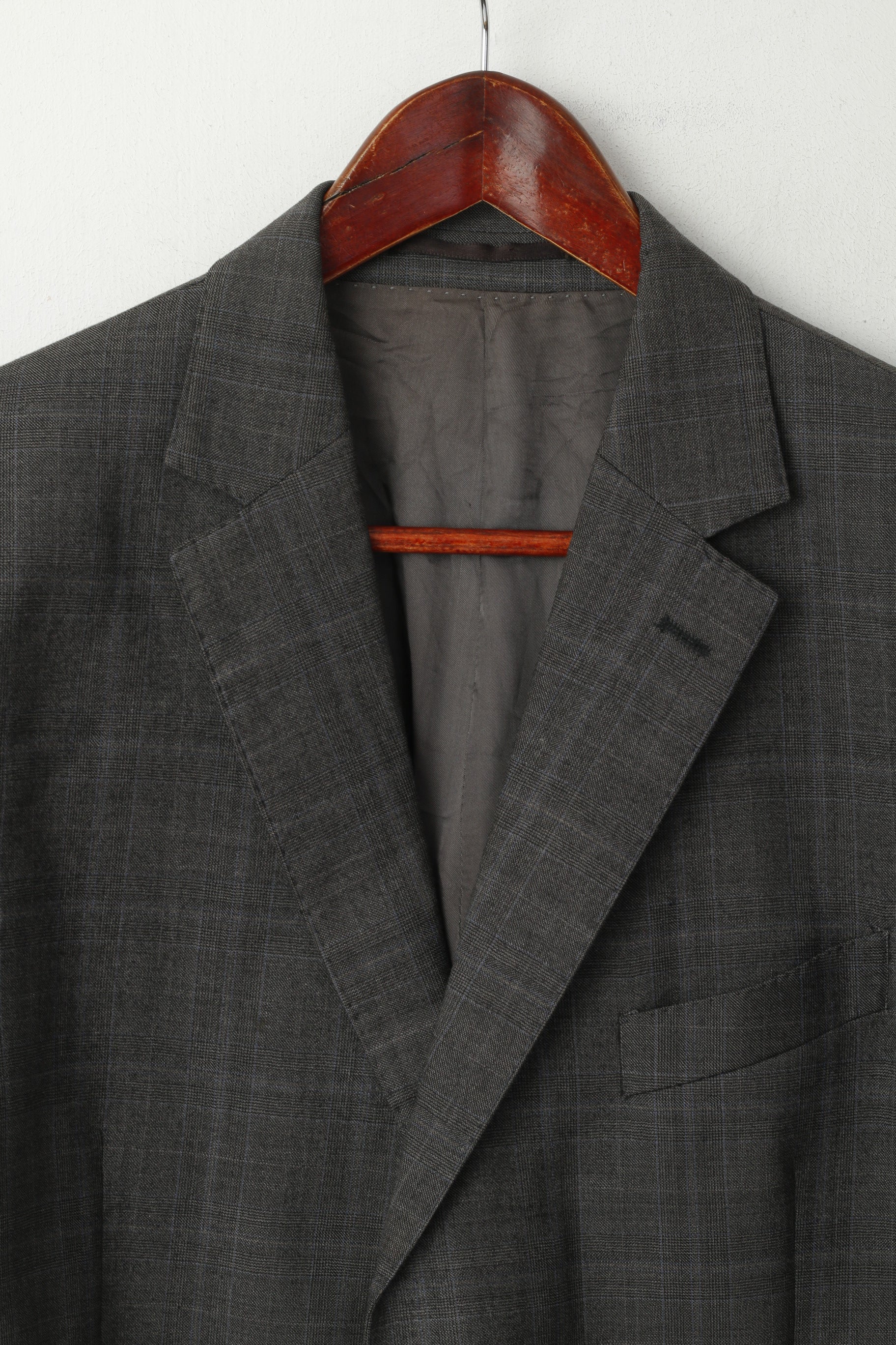 Austin Reed Men 42 Blazer Grey Blue Check Wool Cashmere Single Breasted Jacket