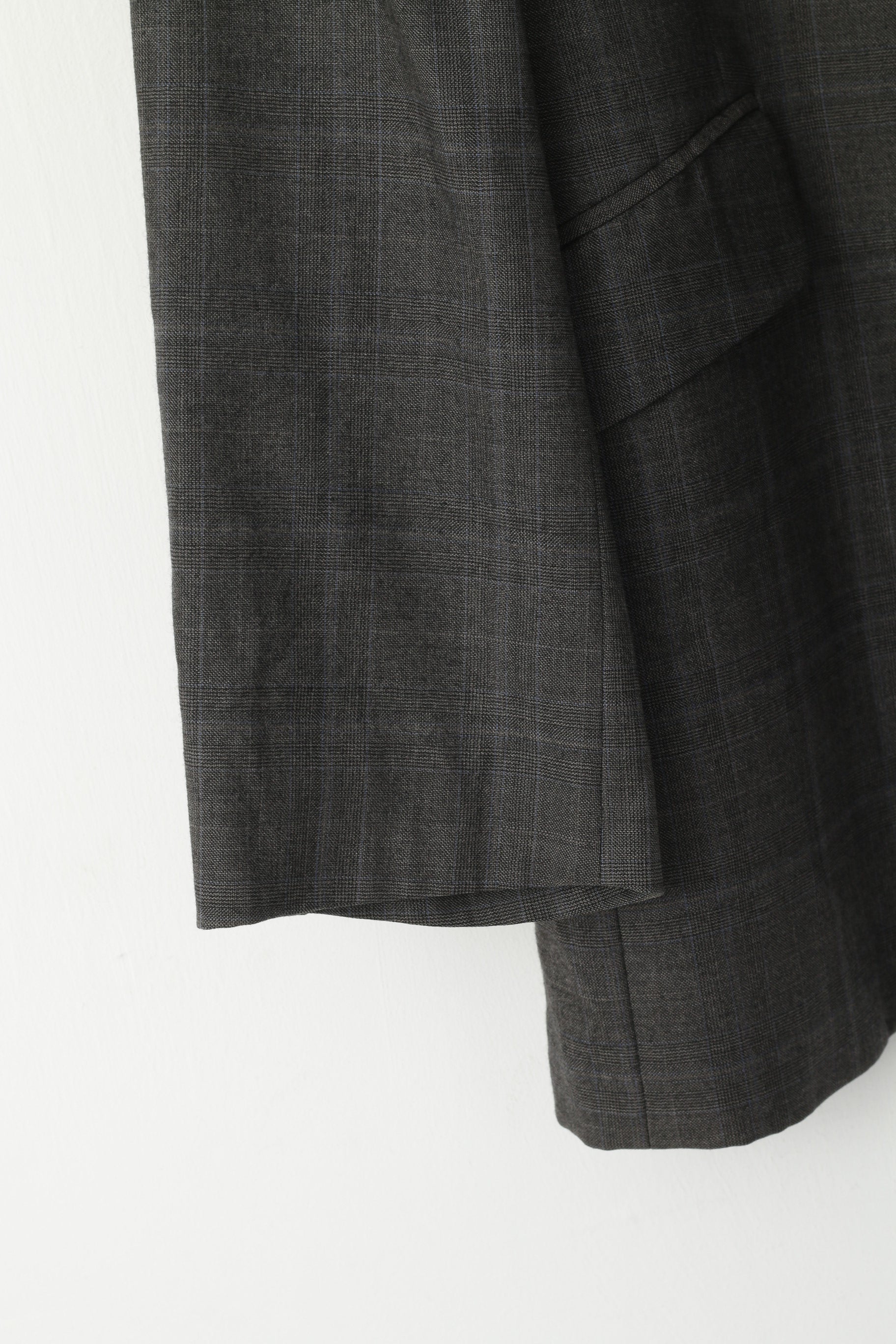 Austin Reed Men 42 Blazer Grey Blue Check Wool Cashmere Single Breasted Jacket