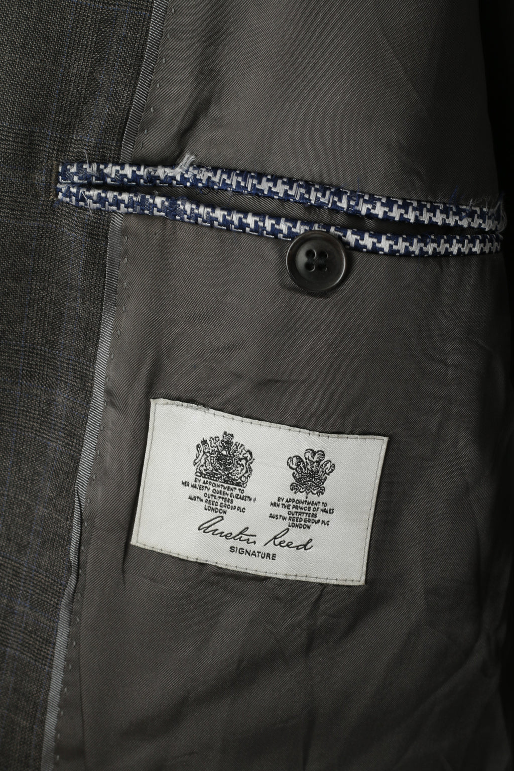 Austin Reed Men 42 Blazer Grey Blue Check Wool Cashmere Single Breasted Jacket