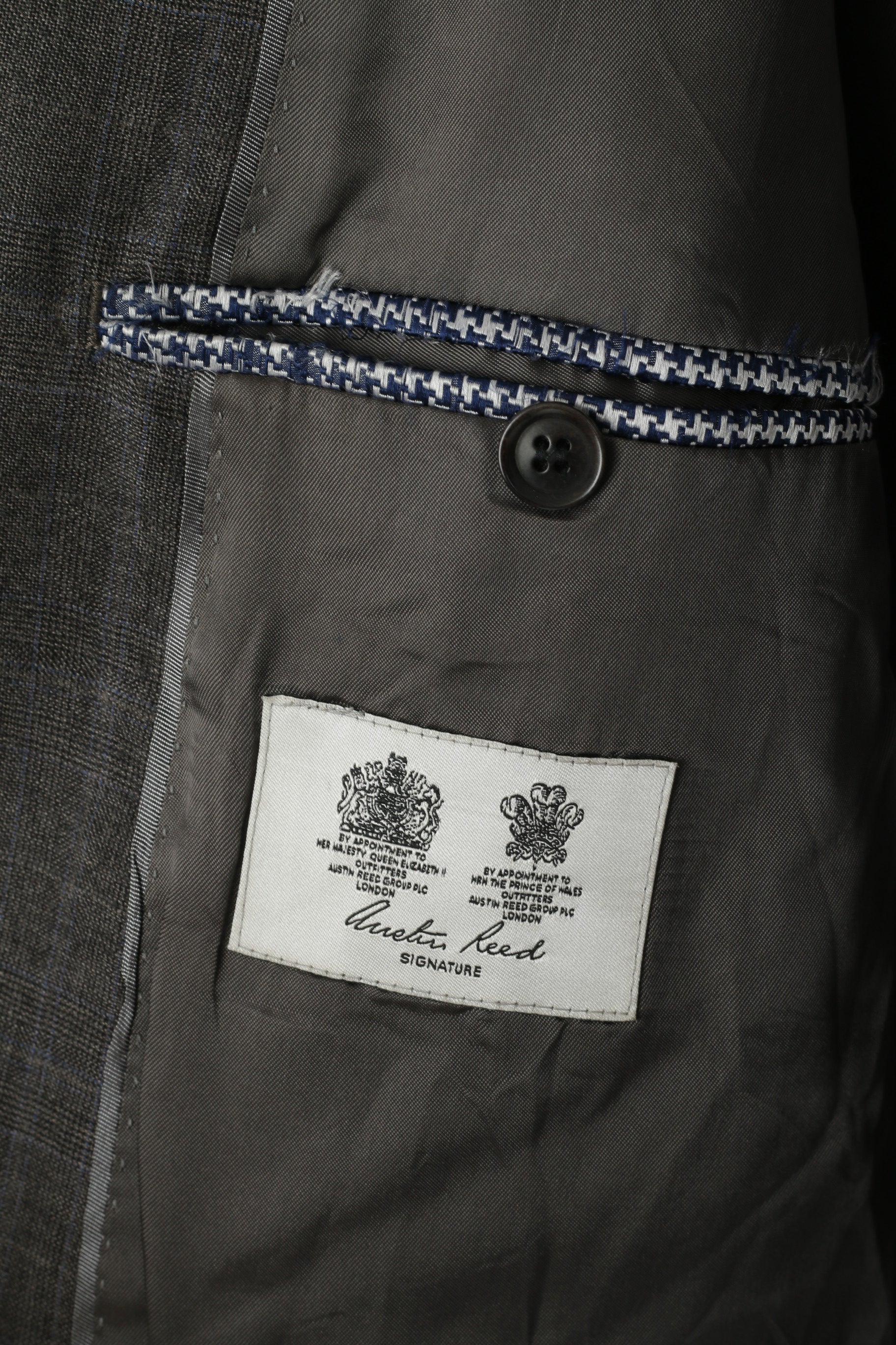 Austin Reed Men 42 Blazer Grey Blue Check Wool Cashmere Single Breasted Jacket