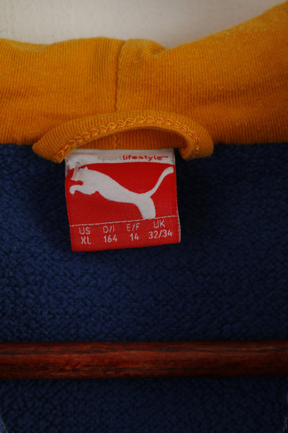 Puma Garçons 164 14 Âge Sweat Bleu Coton Zippé À Capuche Logo Sportswear