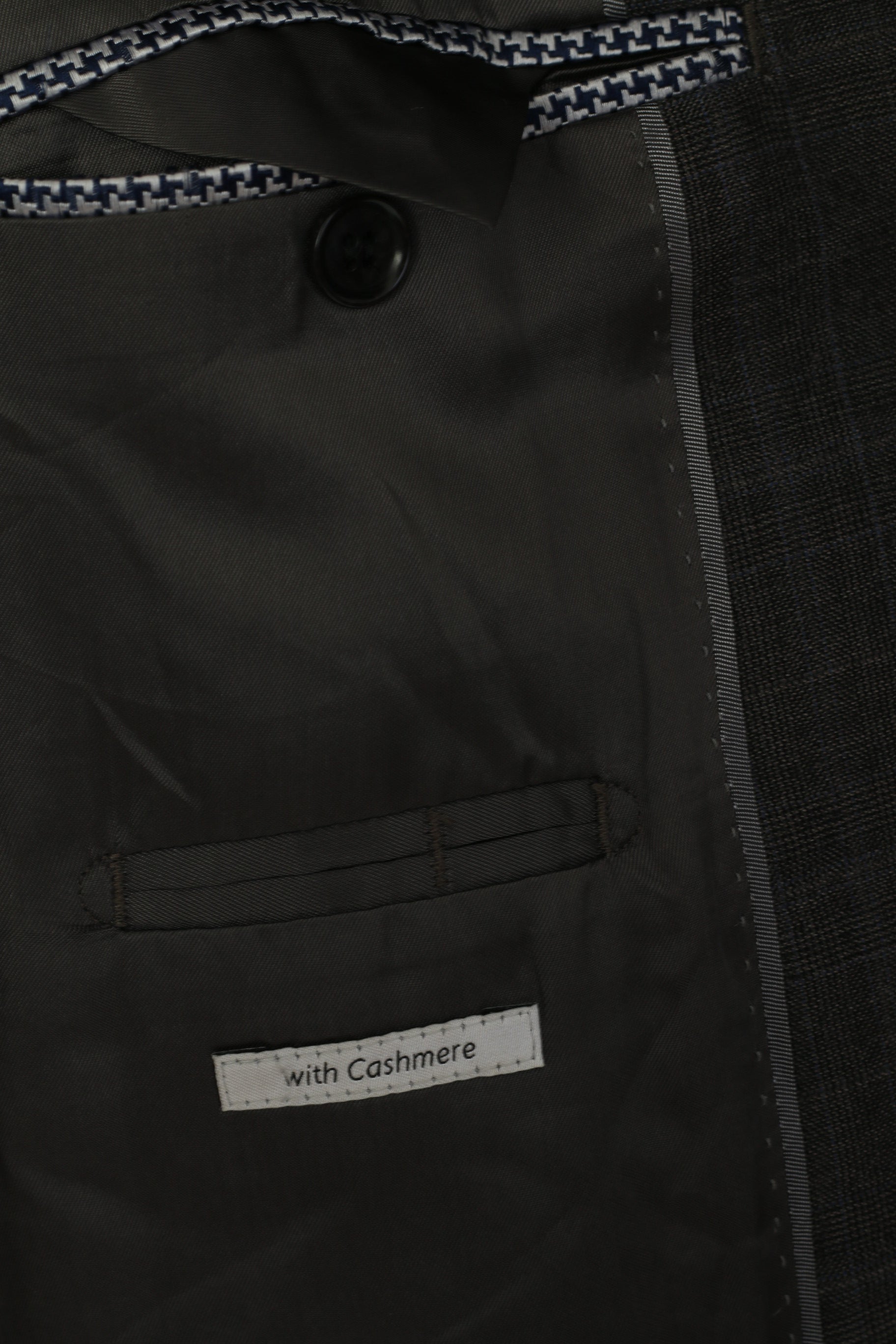 Austin Reed Men 42 Blazer Grey Blue Check Wool Cashmere Single Breasted Jacket