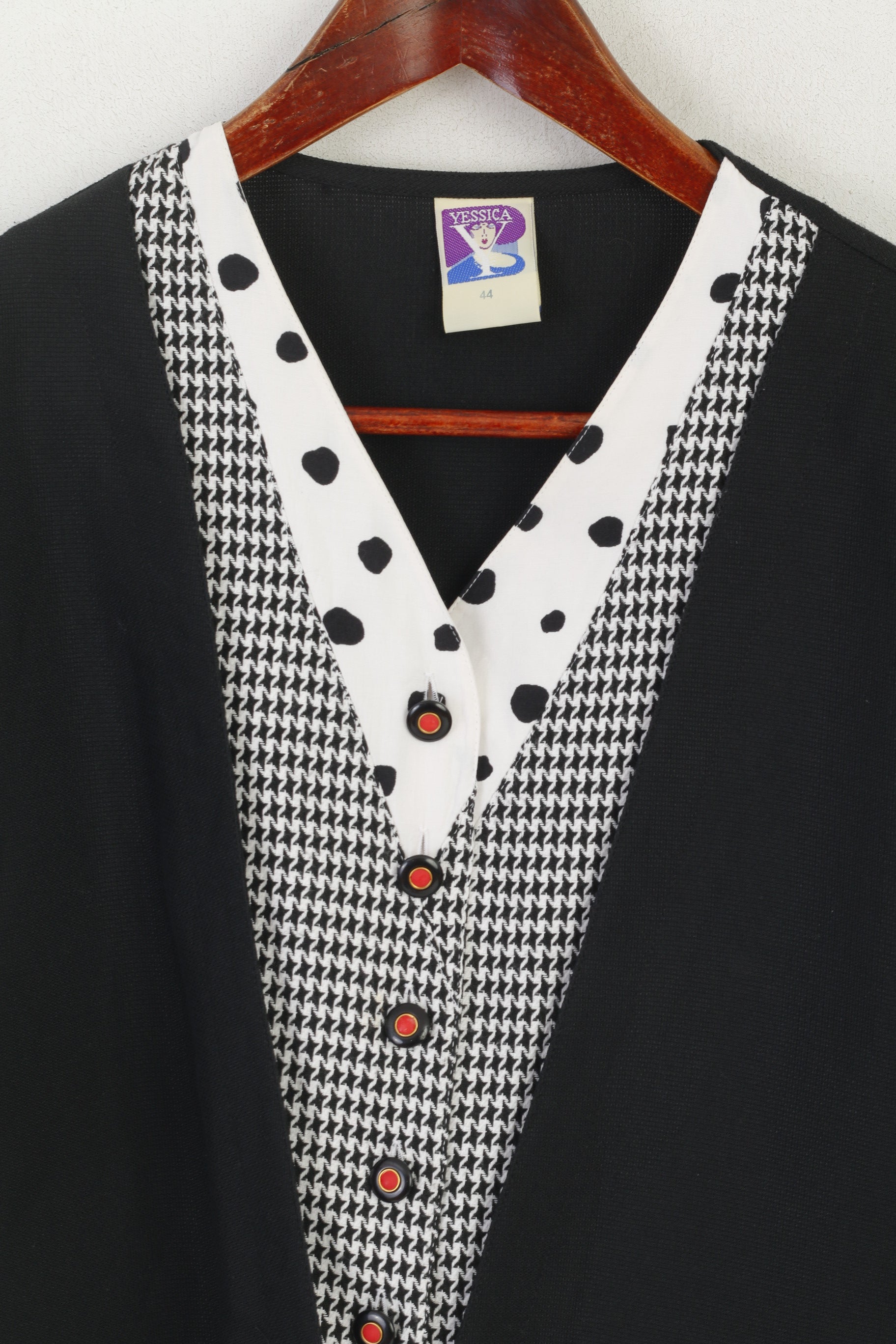 C&amp;A Jessica Chemise femme 44 XL Noir Viscose Vintage Col en V Épaulettes Haut