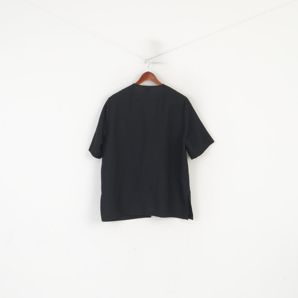 C&amp;A Jessica Chemise femme 44 XL Noir Viscose Vintage Col en V Épaulettes Haut