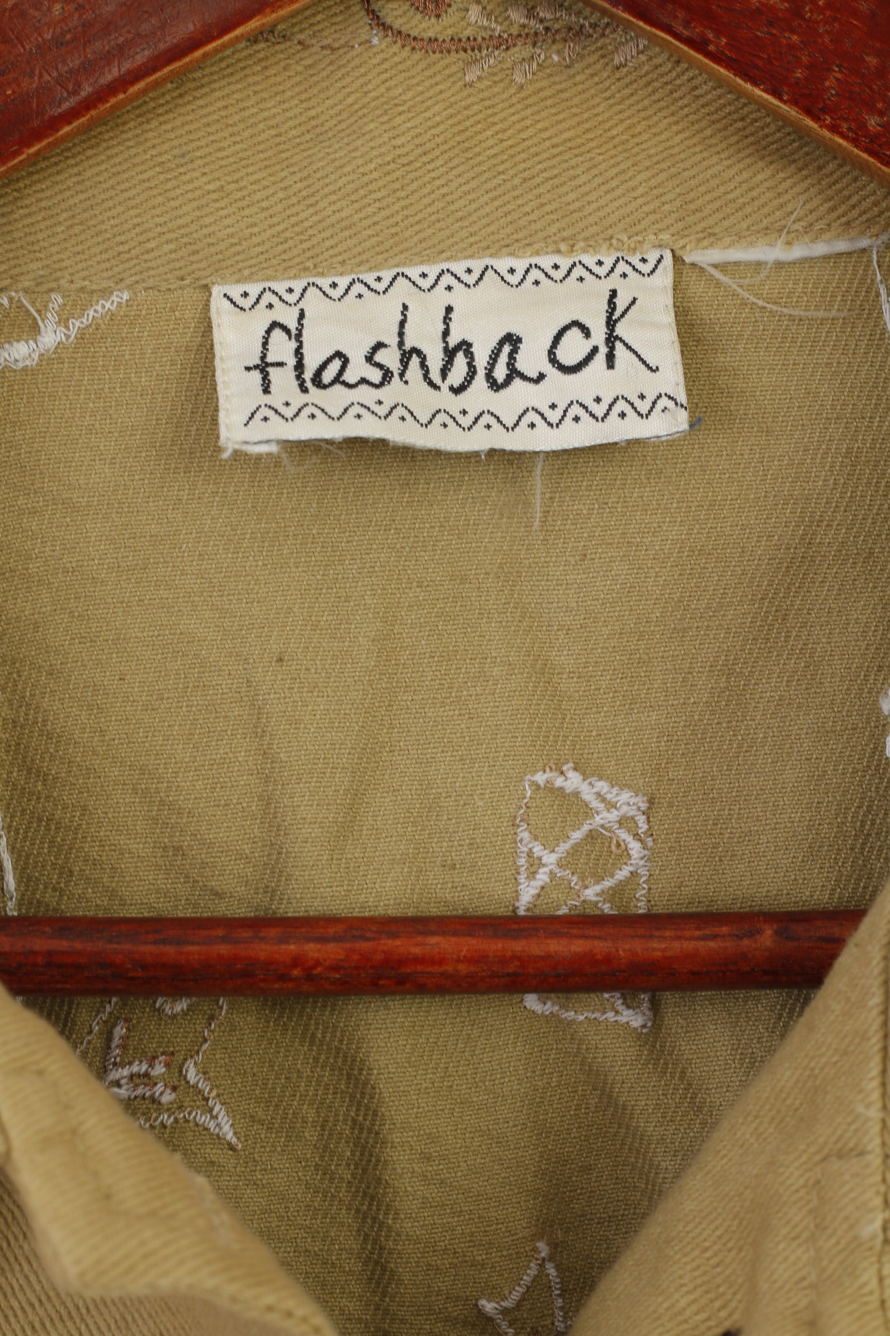 Flashback Veste XXL Femme Beige Boho Brodé Vintage Boutonné Haut en Coton