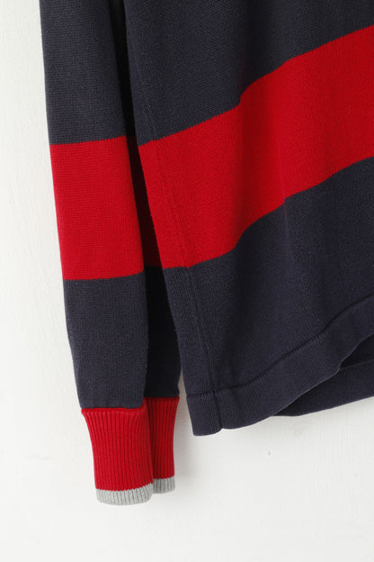 Tommy Hilfiger Men S Jumper Red Navy Striped Cotton Long Sleeve Polo Sweater