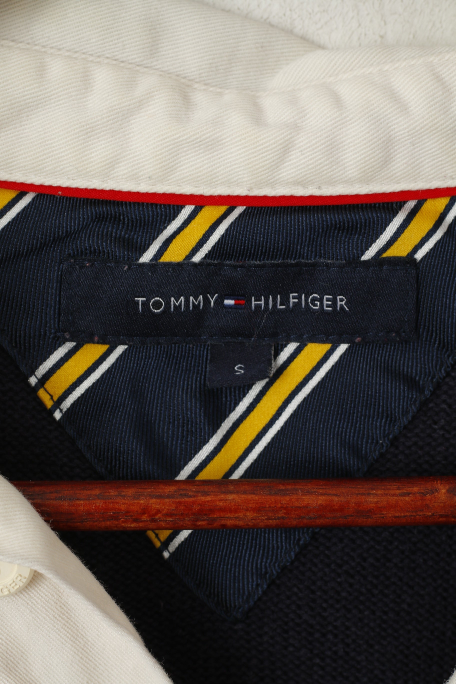 Maglione polo a maniche lunghe in cotone a righe blu scuro da uomo Tommy Hilfiger