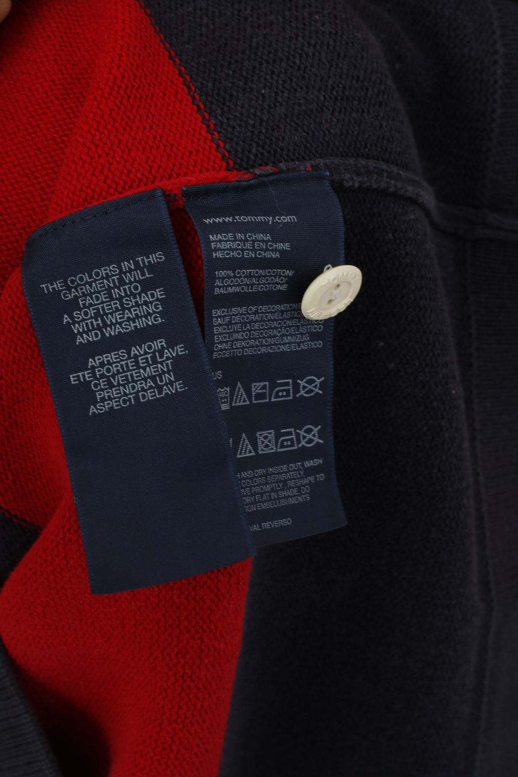 Maglione polo a maniche lunghe in cotone a righe blu scuro da uomo Tommy Hilfiger