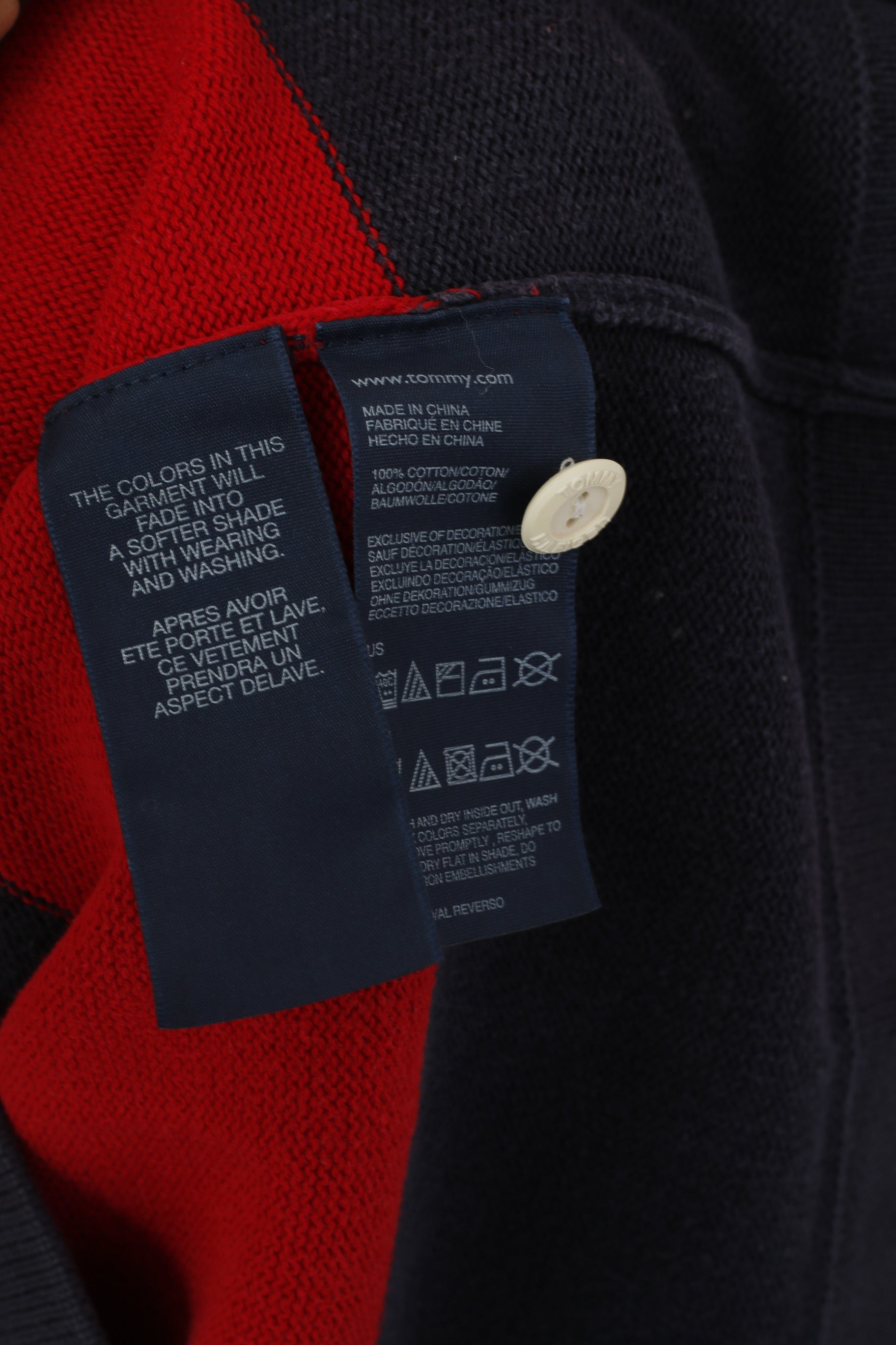 Maglione polo a maniche lunghe in cotone a righe blu scuro da uomo Tommy Hilfiger