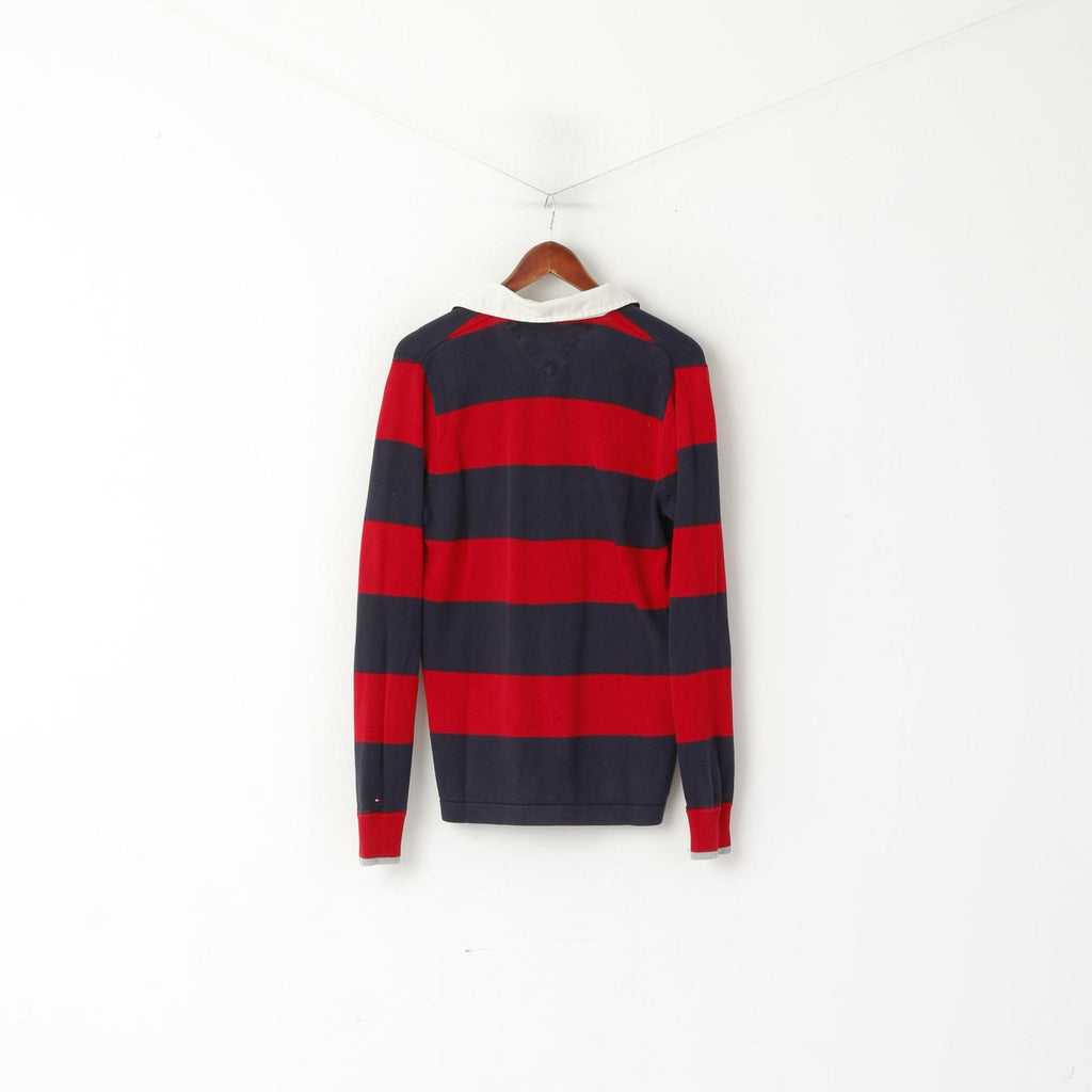 Maglione polo a maniche lunghe in cotone a righe blu scuro da uomo Tommy Hilfiger