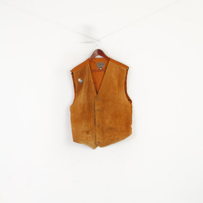 Vintage hommes XL gilet moutarde en cuir véritable pays Tyrol gilet simple boutonnage