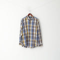 Jean Carriere Men XXL Casual Shirt Blue Check Cotton Basic Long Sleeve Top