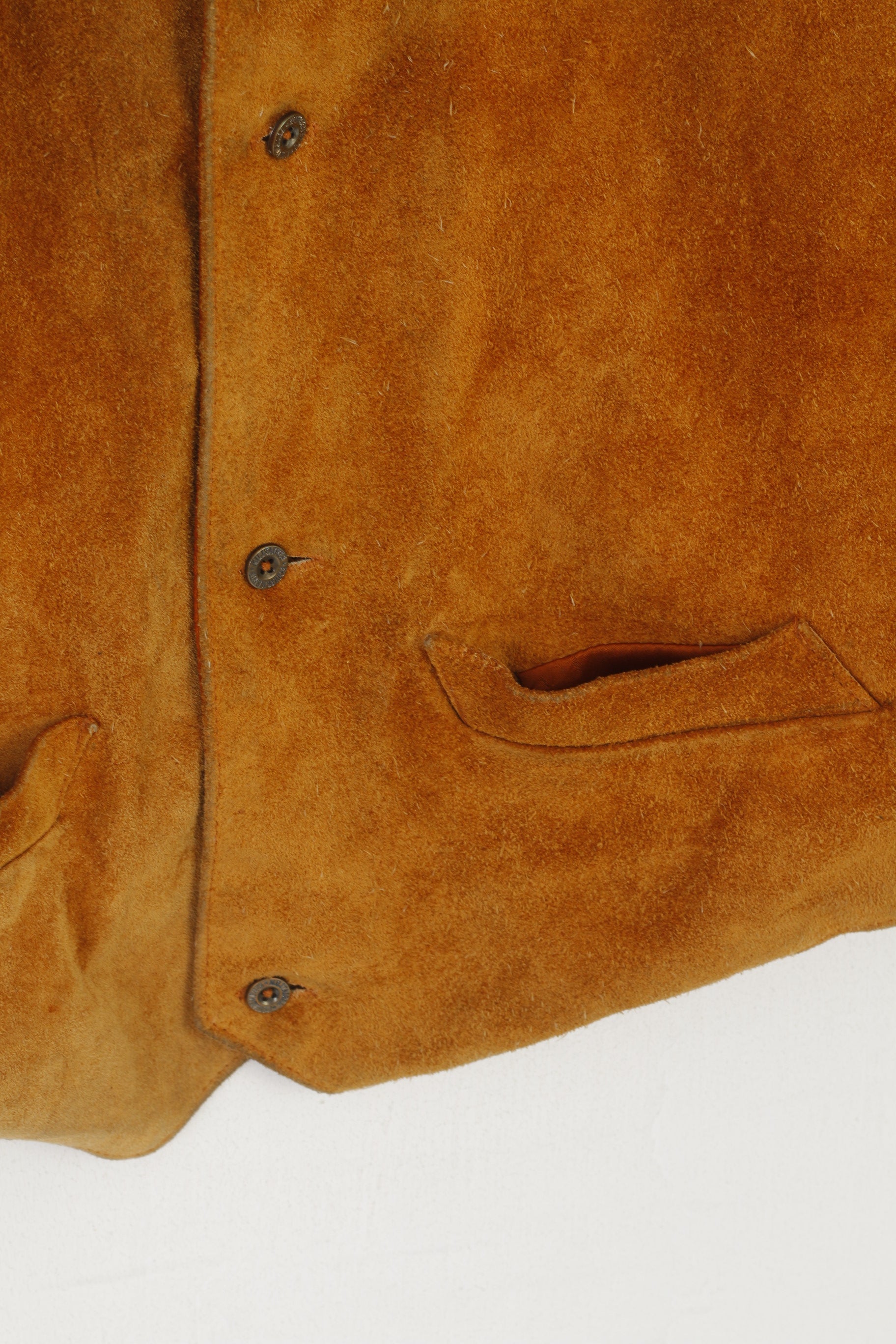 Vintage Men XL Waistcoat Mustard Real Leather Country Tyrol Single Breasted Vest