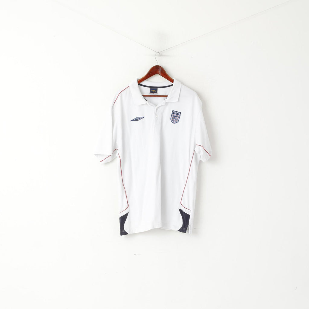 Polo Umbro da uomo XXL in cotone bianco, maglietta della squadra nazionale di calcio inglese