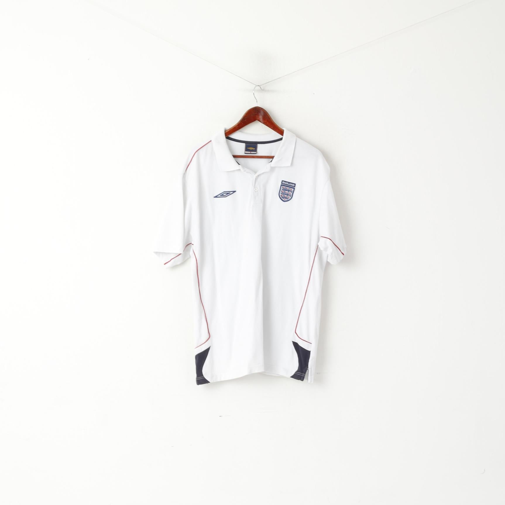 Polo Umbro da uomo XXL in cotone bianco, maglietta della squadra nazionale di calcio inglese