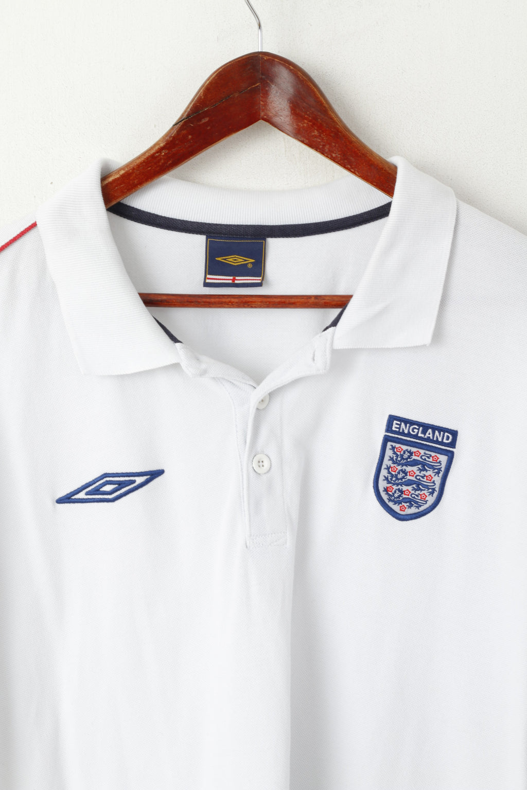 Polo Umbro da uomo XXL in cotone bianco, maglietta della squadra nazionale di calcio inglese