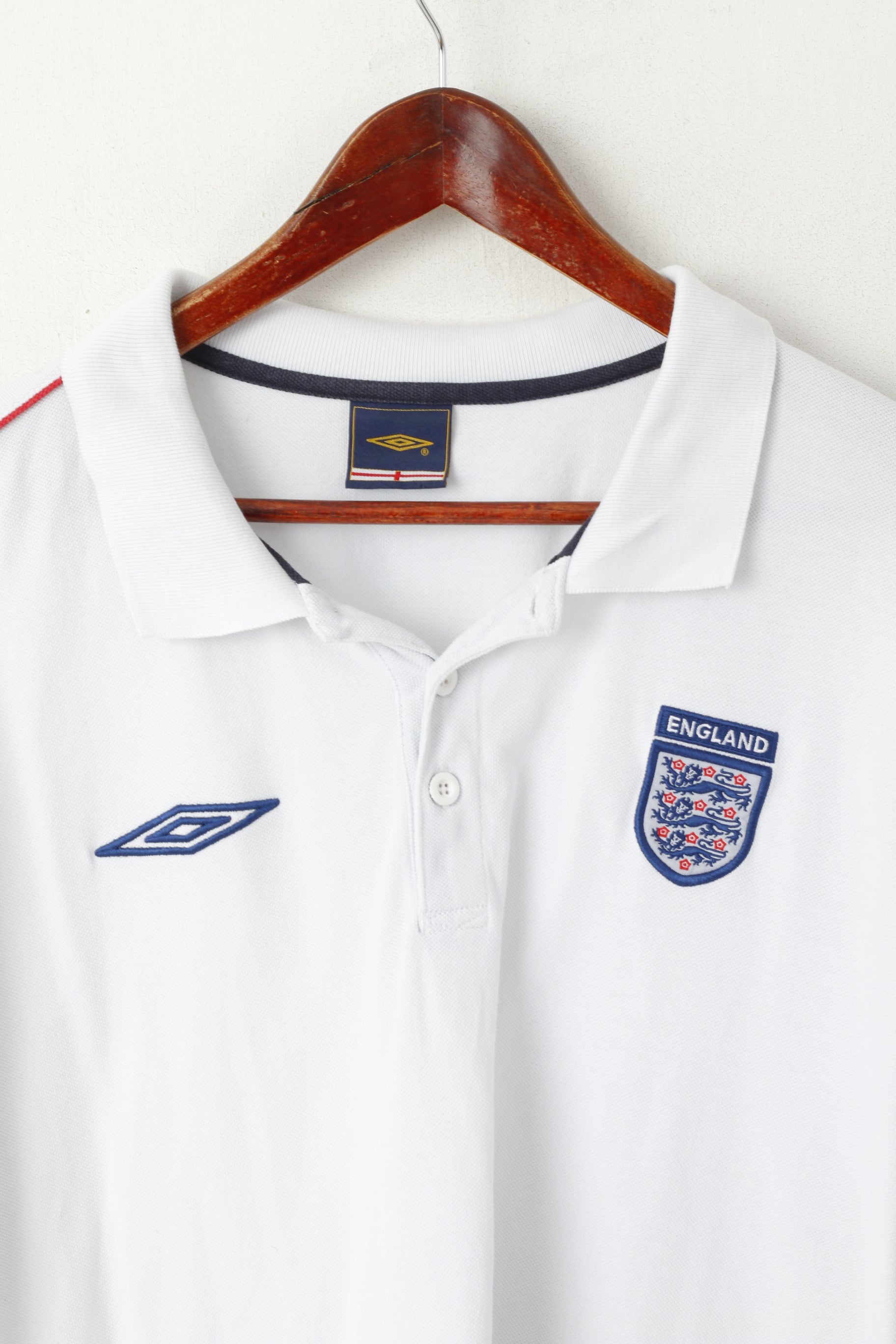 Polo Umbro da uomo XXL in cotone bianco, maglietta della squadra nazionale di calcio inglese