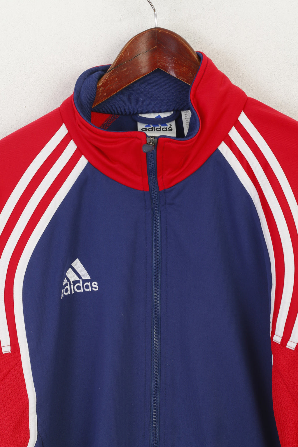 Adidas Men 174 M Sweatshirt Navy Red Vintage 01 Full Zip Shiny Oldschool Track Top