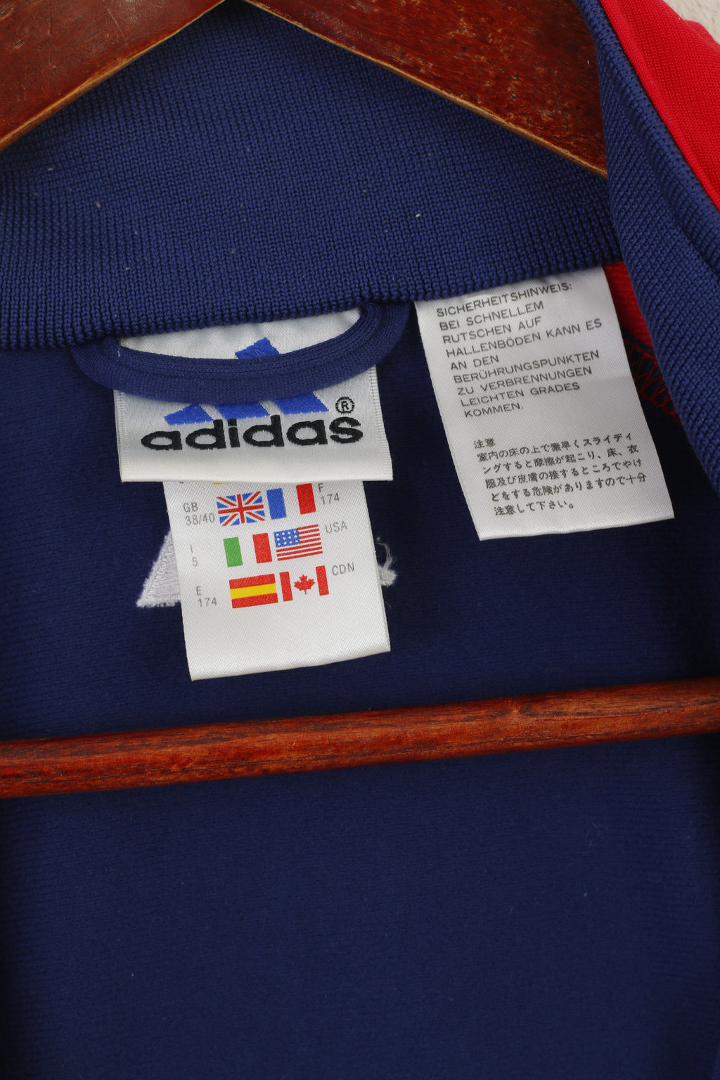 Adidas Men 174 M Sweatshirt Navy Red Vintage 01 Full Zip Shiny Oldschool Track Top