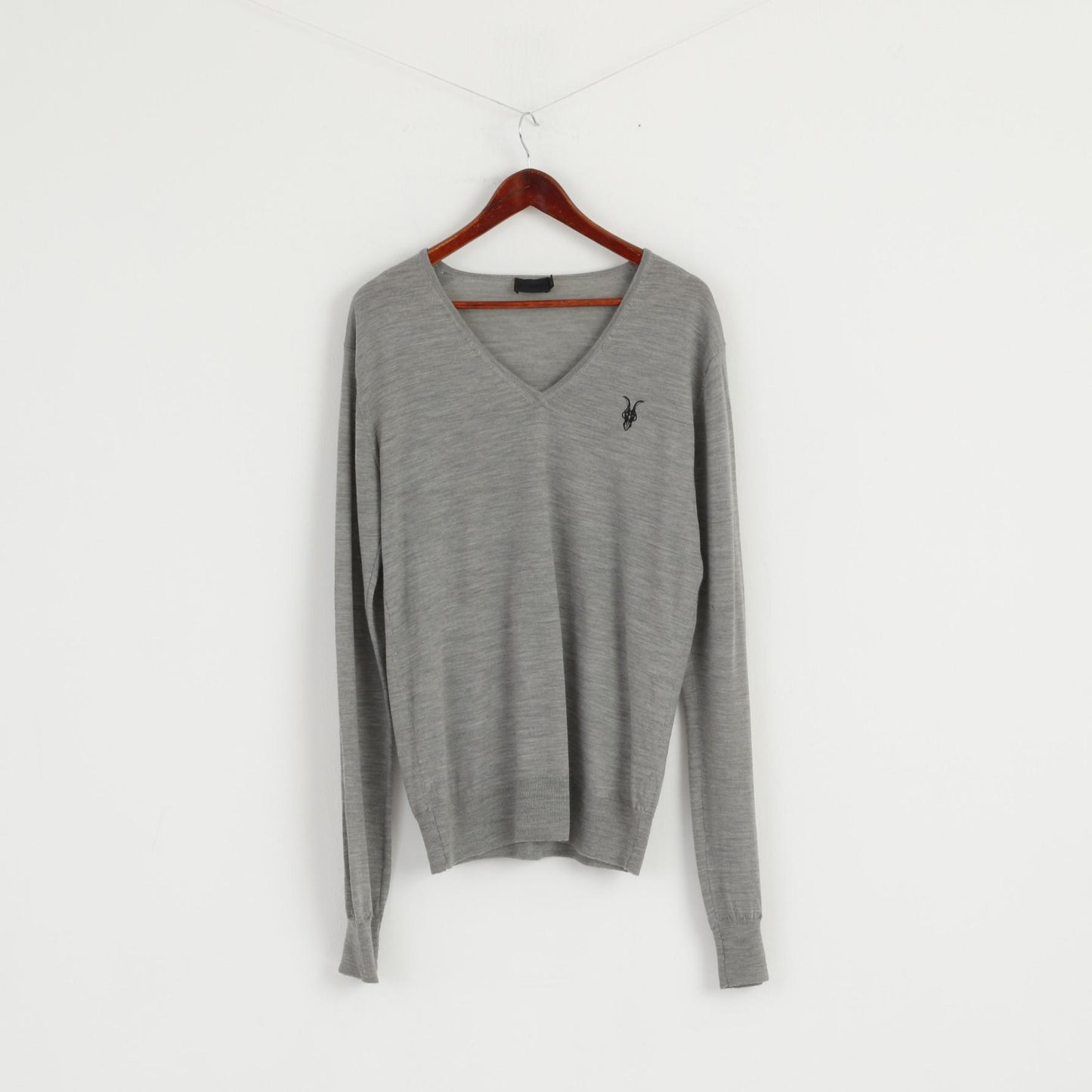 Allsaints Men XL (L) Jumper Light Grey V Neck Merino Wool Soft Light Sweater