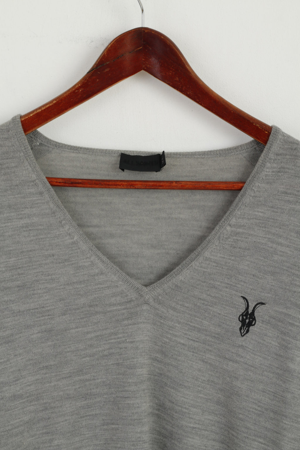 Allsaints Men XL (L) Jumper Light Grey V Neck Merino Wool Soft Light Sweater