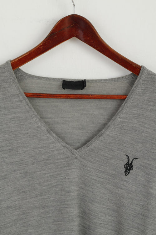 Allsaints Men XL (L) Jumper Light Grey V Neck Merino Wool Soft Light Sweater