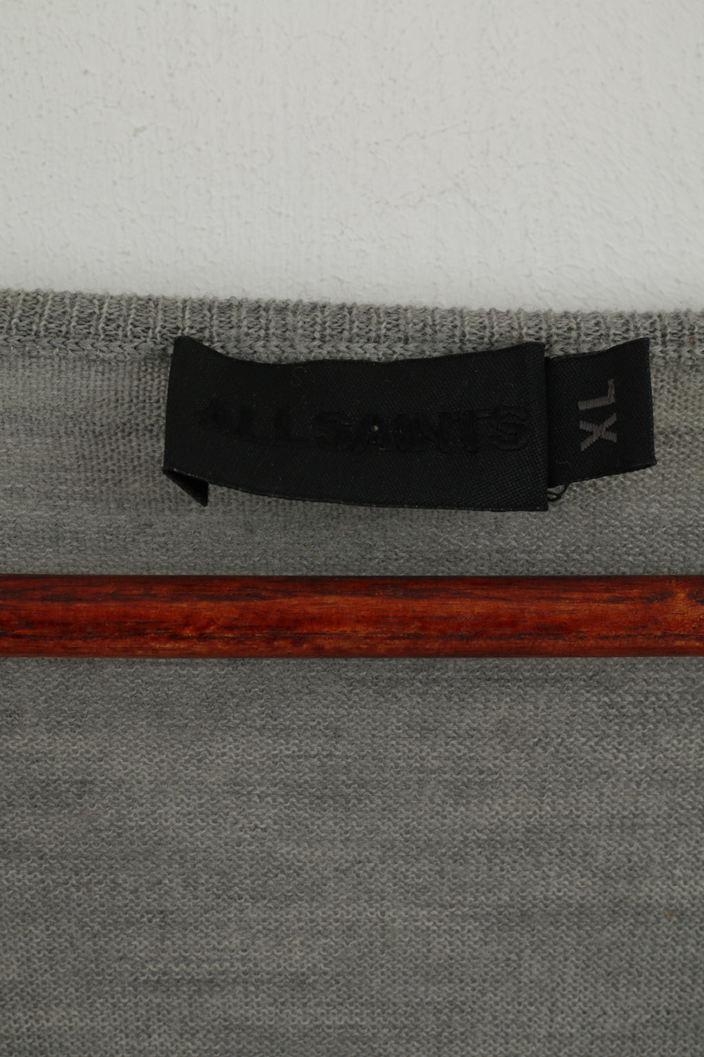 Allsaints Men XL (L) Jumper Light Grey V Neck Merino Wool Soft Light Sweater