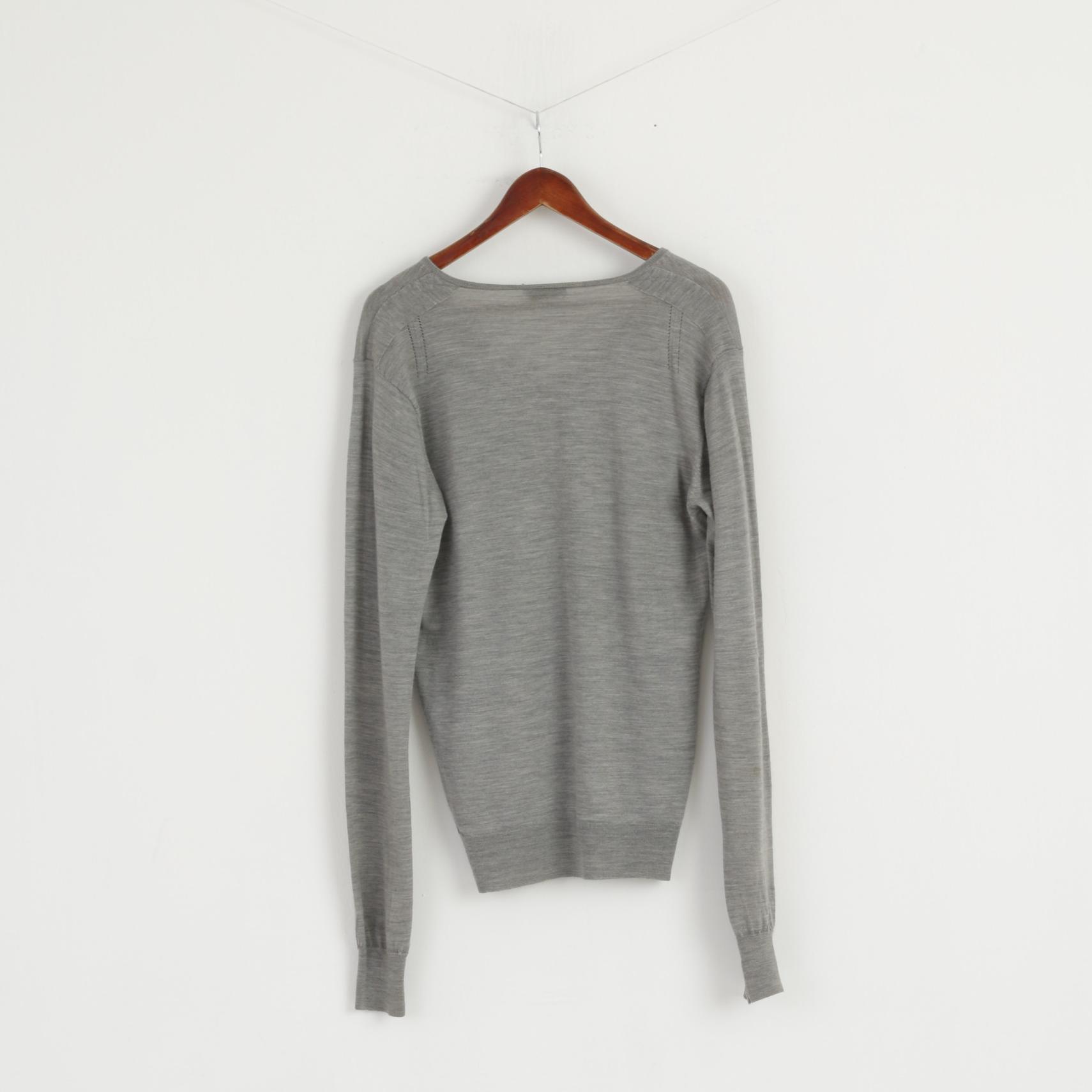 Allsaints Men XL (L) Jumper Light Grey V Neck Merino Wool Soft Light Sweater