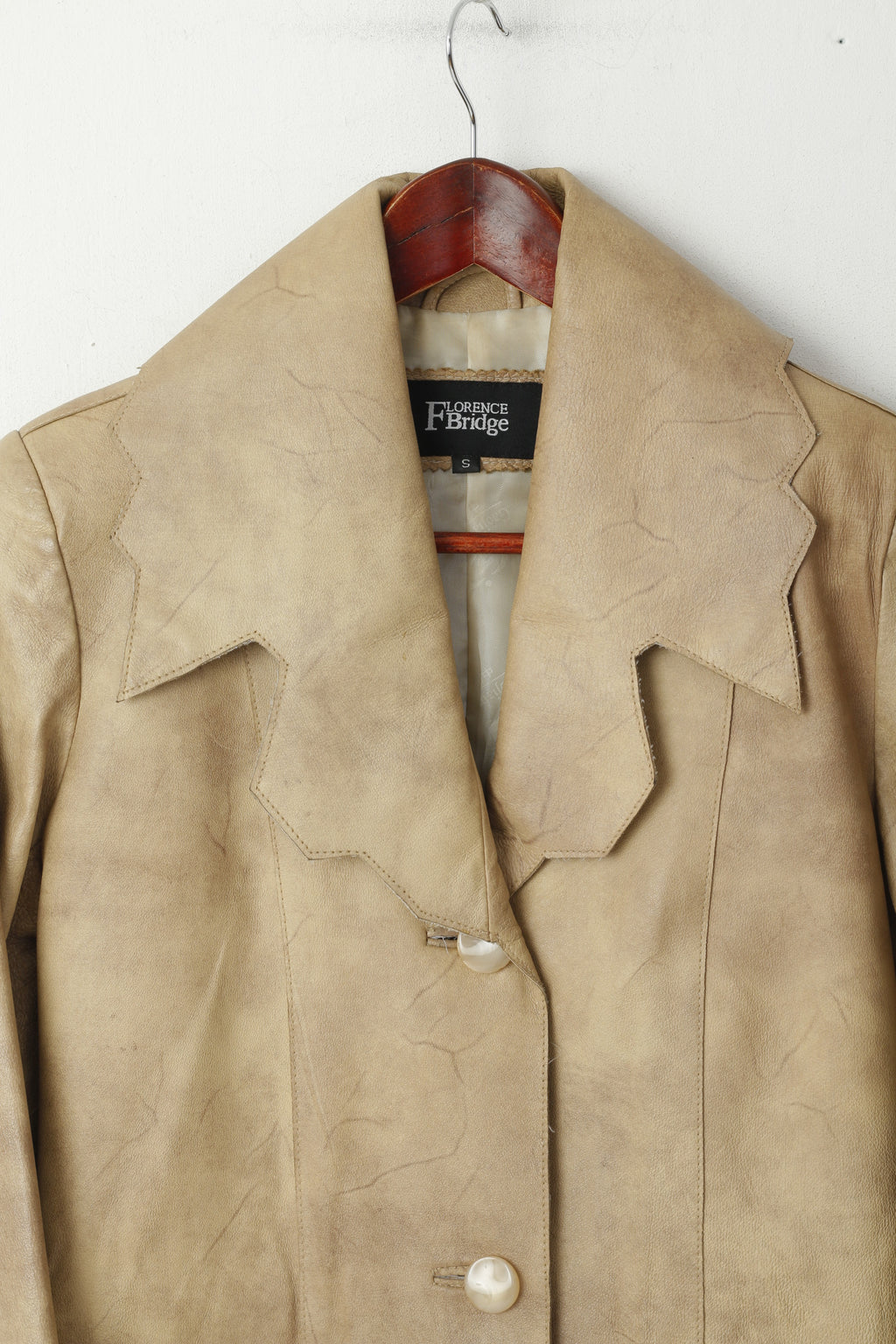 FLORENCE Bridge Cappotto da donna Beige Vera pelle Vintage monopetto