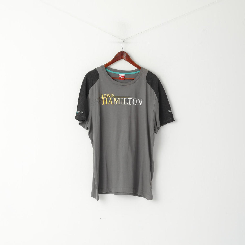 T-shirt Puma da uomo XXL in cotone grigio Lewis Hamilton Top Mercedes Petronas