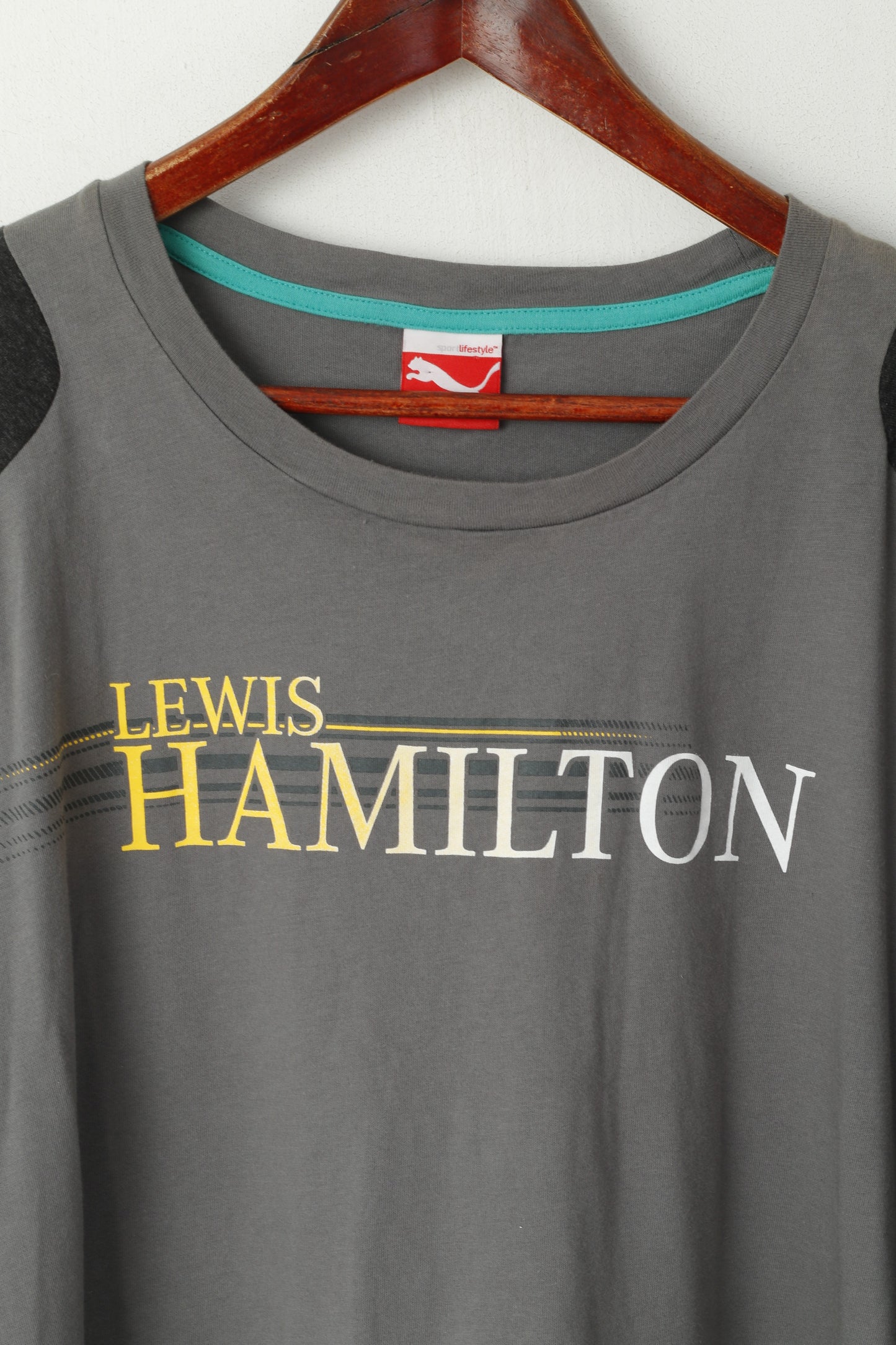 Puma Men XXL T -Shirt Gray Cotton Lewis Hamilton Mercedes Petronas Top