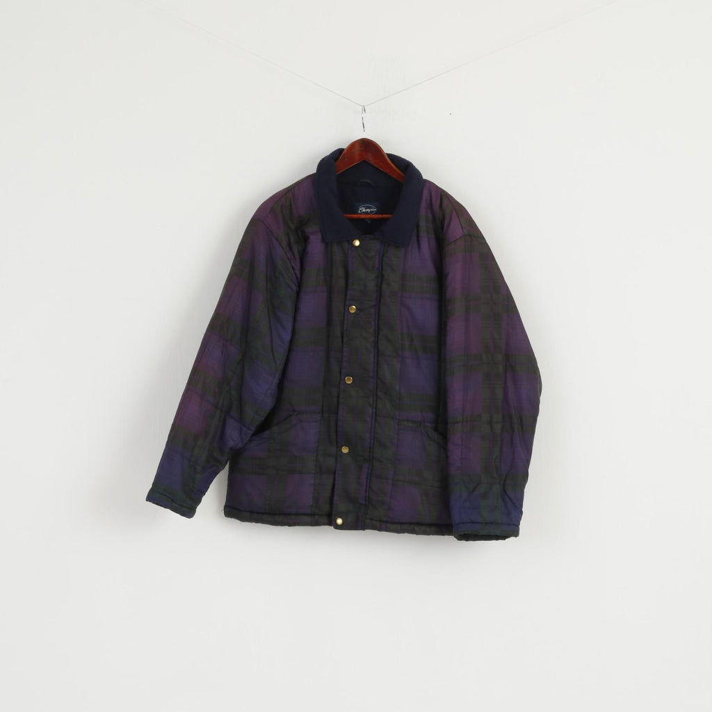Champion Men M 40" Jacket Vintage Purple Check Fleece Lined Bomber Top