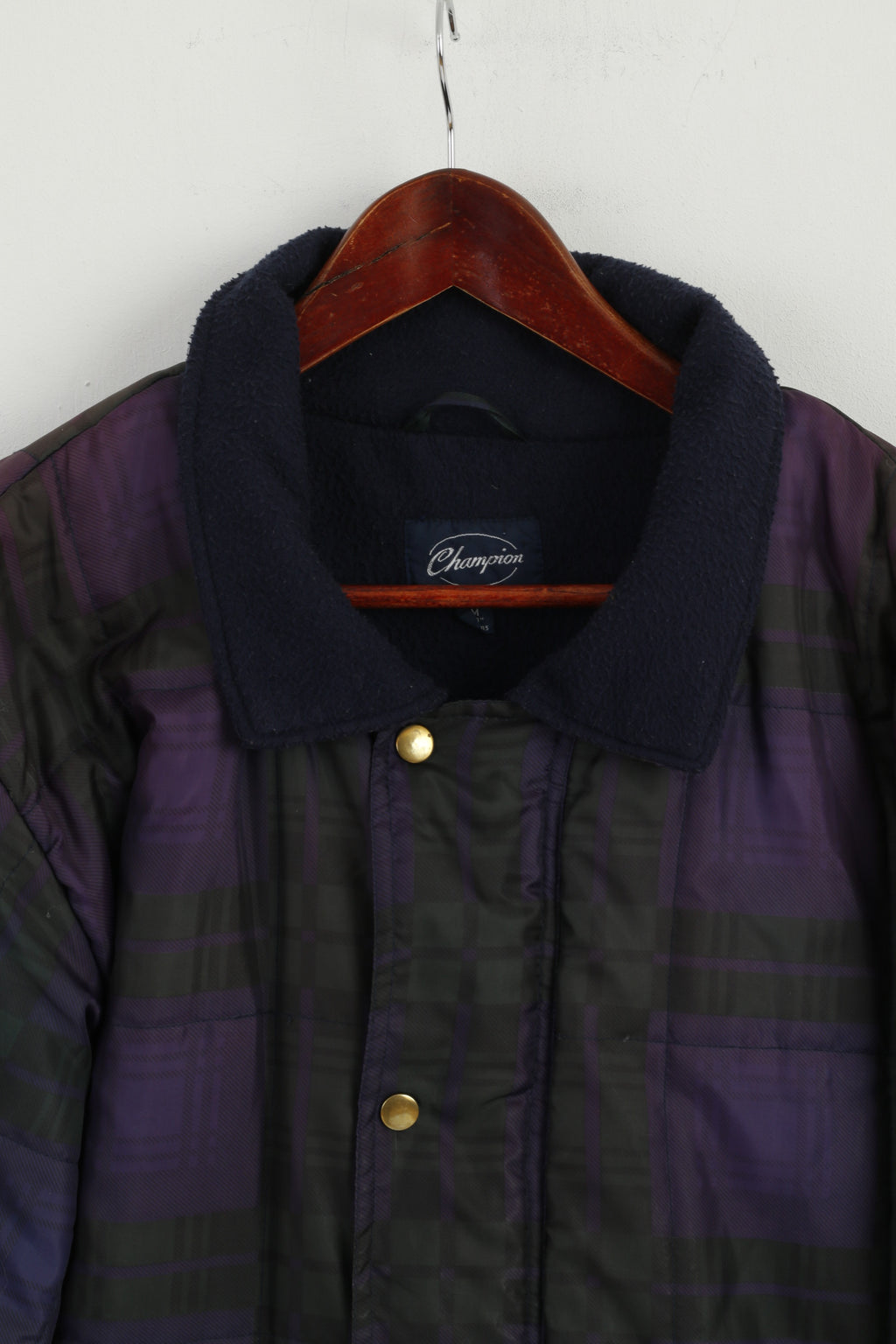 Champion Men M 40" Jacket Vintage Purple Check Fleece Lined Bomber Top