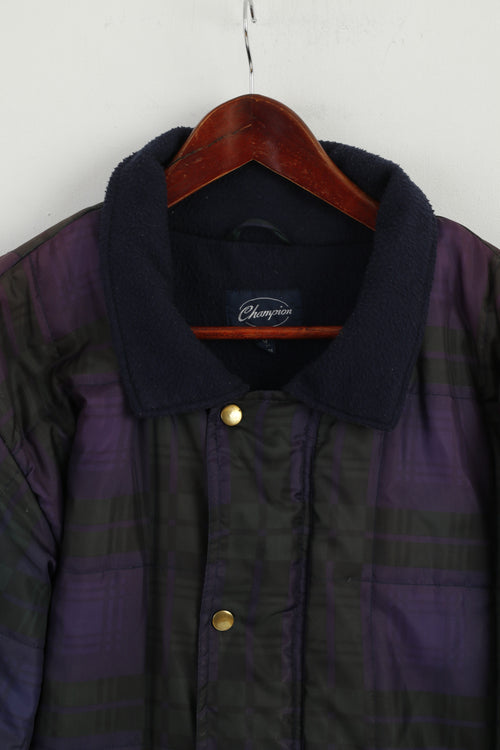 Champion Hommes M 40" Veste Vintage Violet Check Polaire Doublé Bomber Top