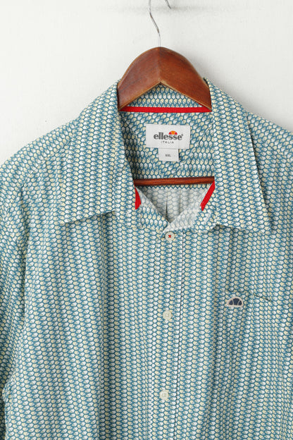 Ellesse Italia Men XXL Casual Shirt Green Cotton Multi Printed Deatailed Buttons Top