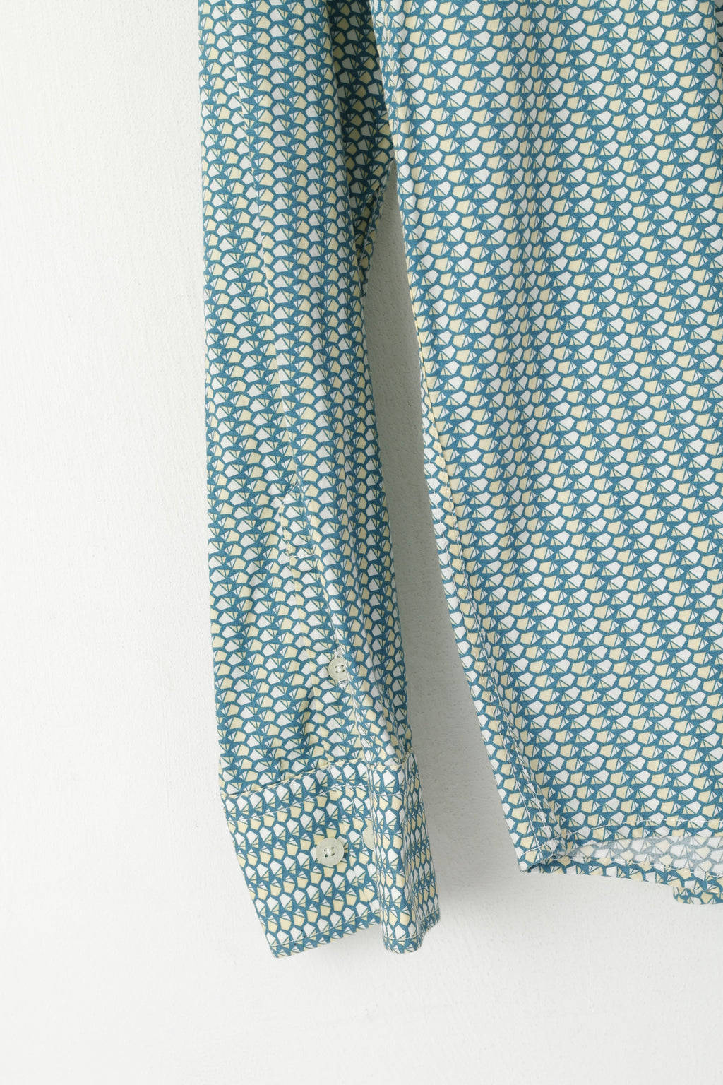 Ellesse Italia Men XXL Casual Shirt Green Cotton Multi Printed Deatailed Buttons Top