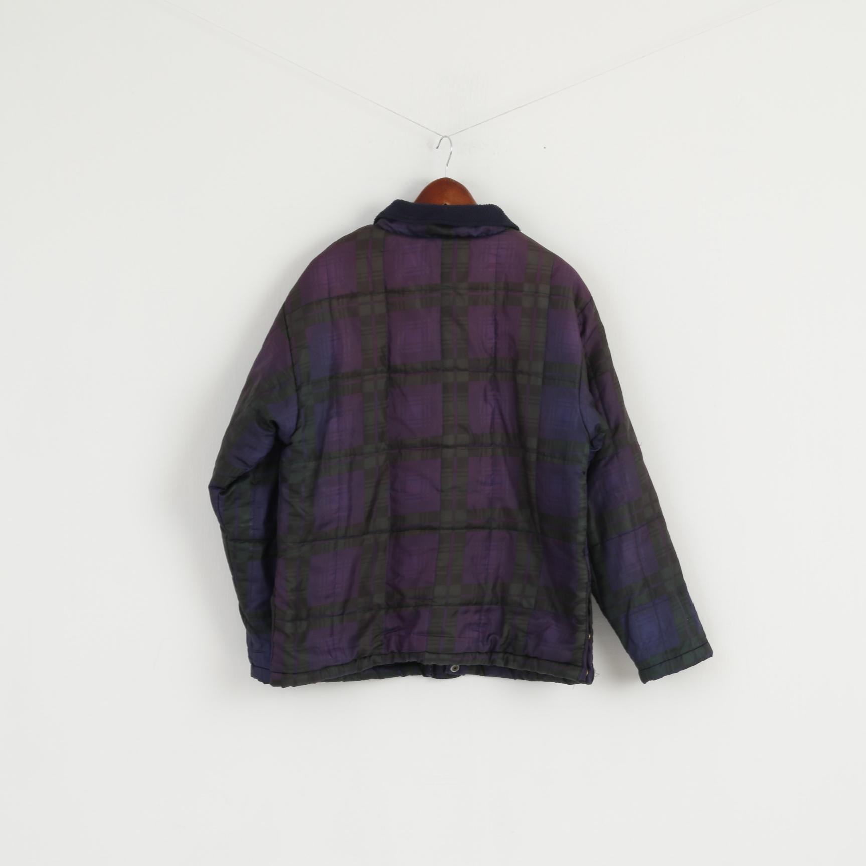 Champion Men M 40" Jacket Vintage Purple Check Fleece Lined Bomber Top