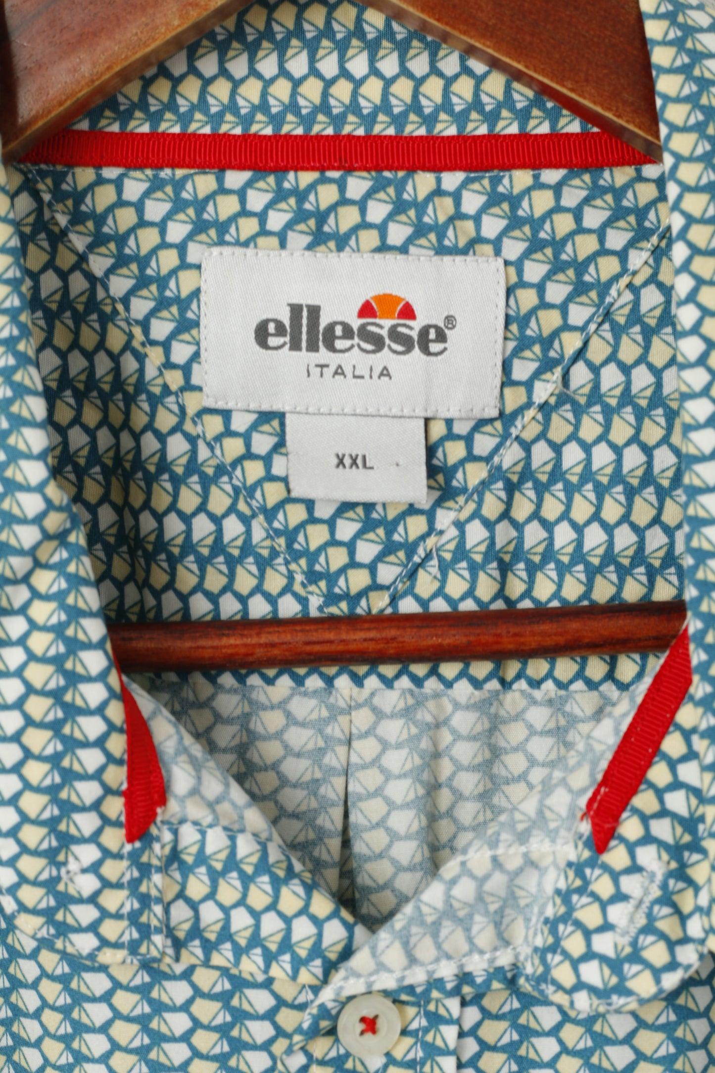 Ellesse Italia Men XXL Casual Shirt Green Cotton Multi Printed Deatailed Buttons Top