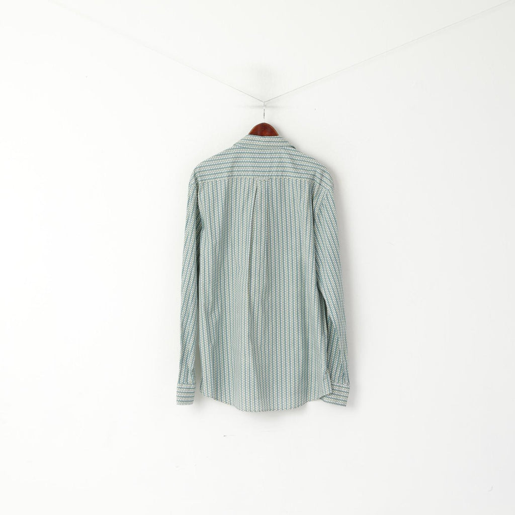 Ellesse Italia Men XXL Casual Shirt Green Cotton Multi Printed Deatailed Buttons Top